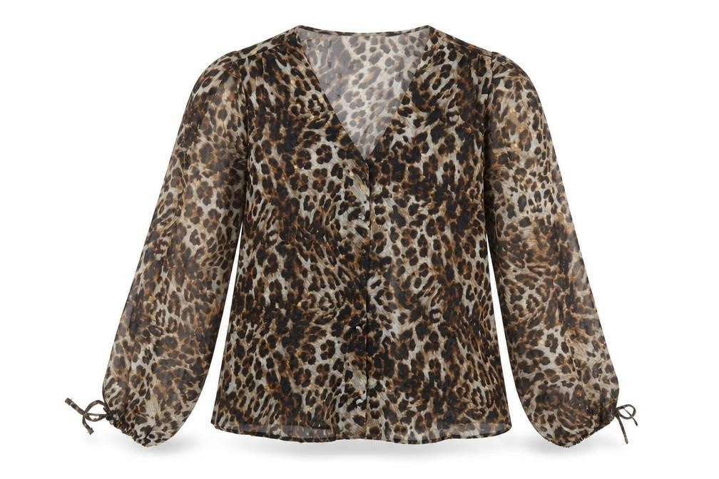 Sonder Studio Womens Brown Animal Print Polyacrylate Fibre Basic Blouse Size 10 V-Neck