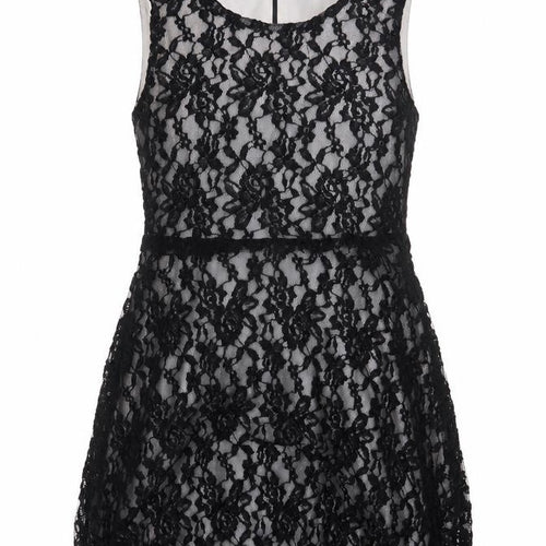 Jumpo Womens Black Floral Polyester A-Line  Size 12  Round Neck Zip - Lace Overlay