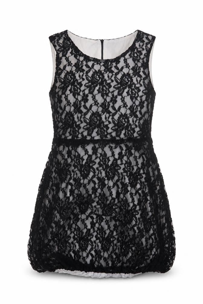 Jumpo Womens Black Floral Polyester A-Line  Size 12  Round Neck Zip - Lace Overlay