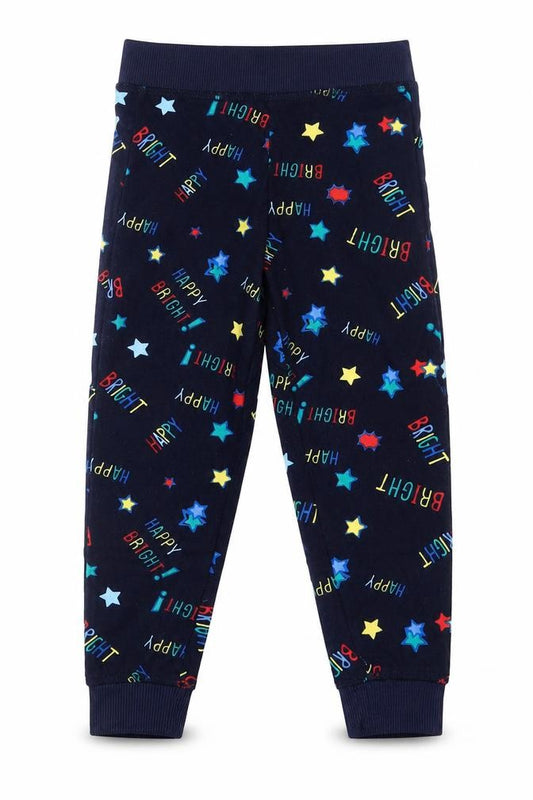 Front view of Lily & Dan girls’ blue geometric polyester pyjama pants, size 3-4, years - star print