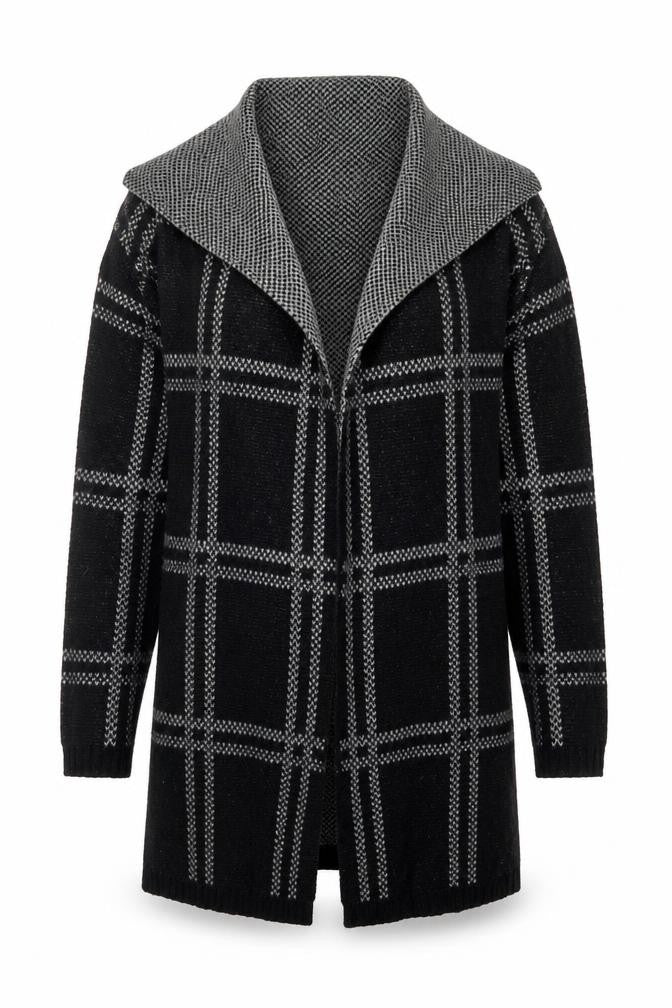NEXT Womens Black Collared Check Acrylic Cardigan Jumper Size XS