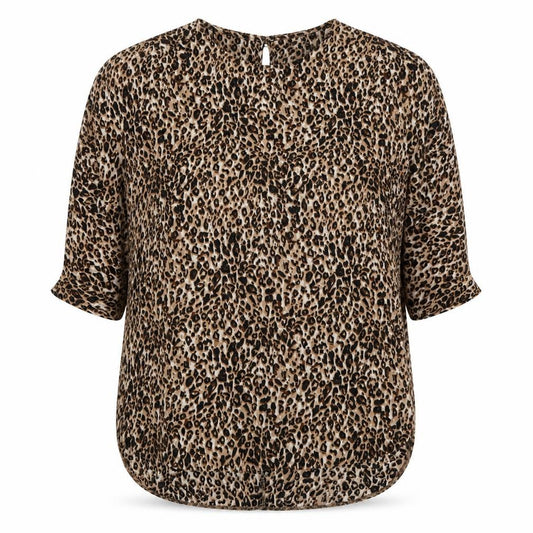 Front view of Primark women’s brown animal print polyester basic blouse, size UK 6, off the shoulder