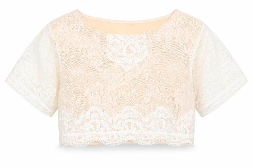 Polly Womens Beige  Polyester Cropped T-Shirt Size 18 Round Neck