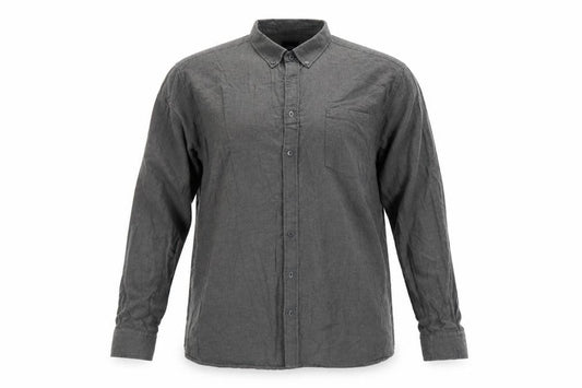 Front view of Burton men’s grey cotton button-up, size 2XL, collared button