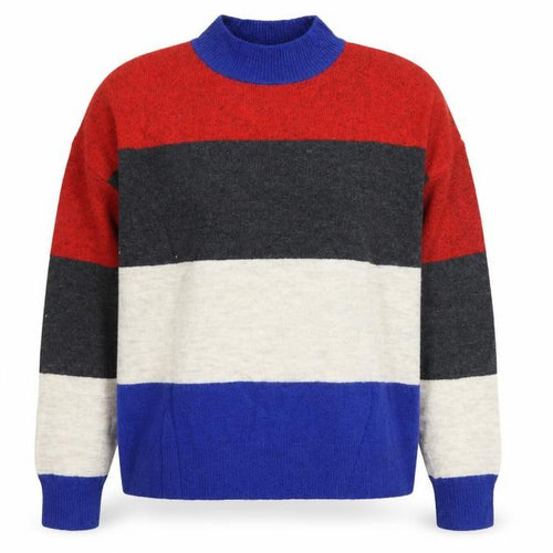 Find Womens Blue Crew Neck Striped Acrylic Pullover Jumper Size XL   - Cropped