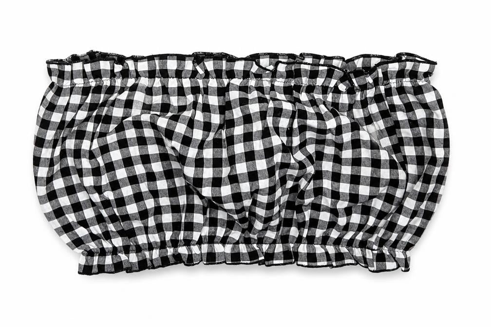 SheIn Womens Black Check Polyester Cropped Blouse Size L Off the Shoulder - Bandeau