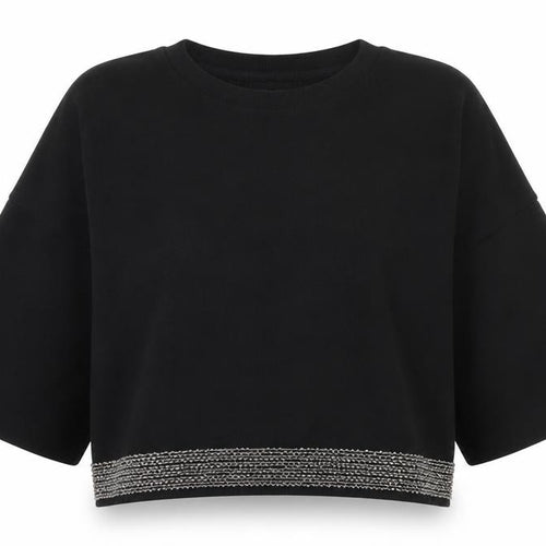 NEXT Womens Black  Viscose Cropped T-Shirt Size 6 Off the Shoulder
