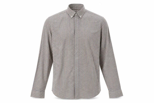 Front view of Next men’s yellow check cotton polo, size S, collared button