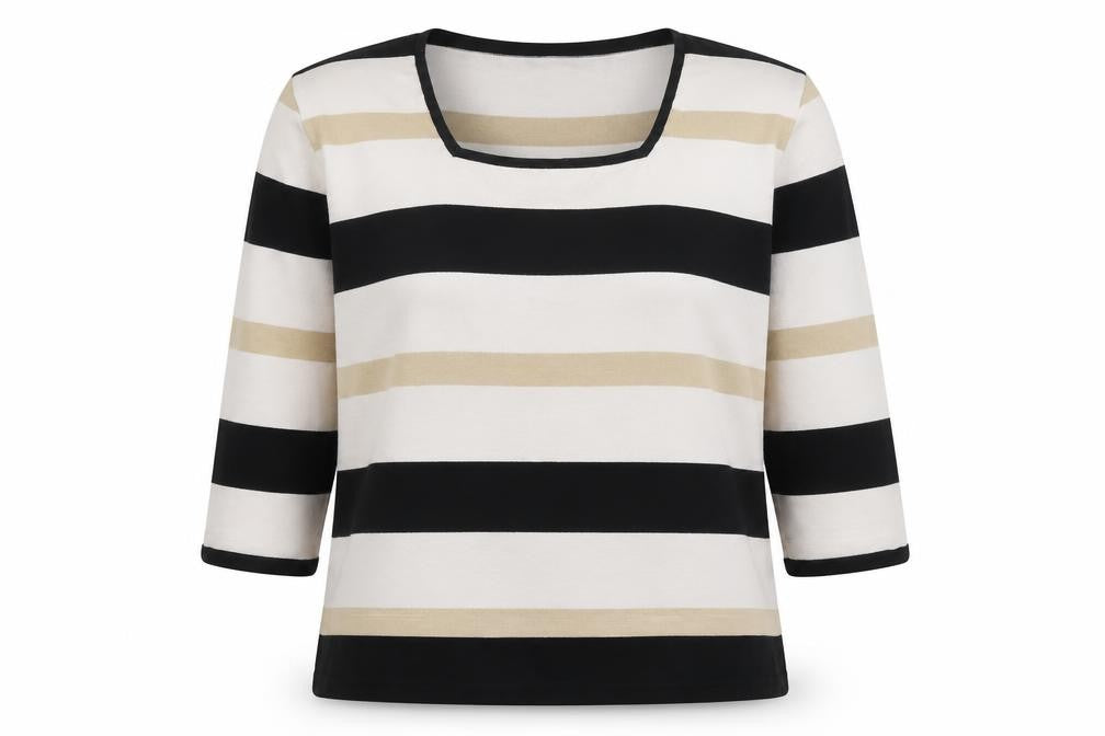 Front view of Alexara women’s white striped polyamide pullover sweatshirt, size L, pullover