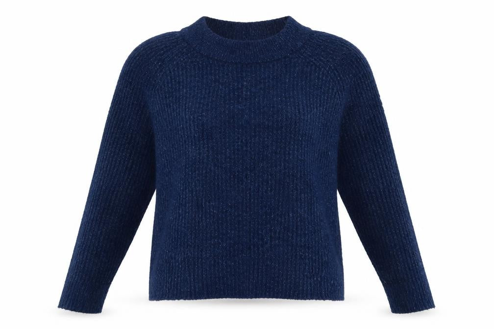 Front view of H&M women’s blue acrylic pullover sweatshirt, size S, pullover