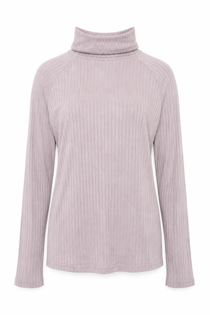 Front view of Next women’s purple viscose basic t-shirt, size UK 6, roll neck