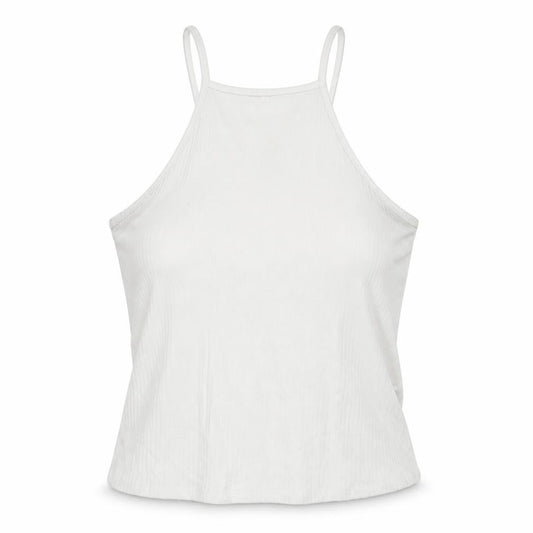 Front view of ASOS women’s white striped viscose basic t-shirt, size UK 8, round neck
