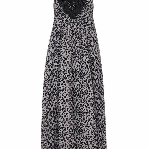 Oasis Womens Grey Animal Print Viscose Maxi  Size S  Round Neck  - beaded