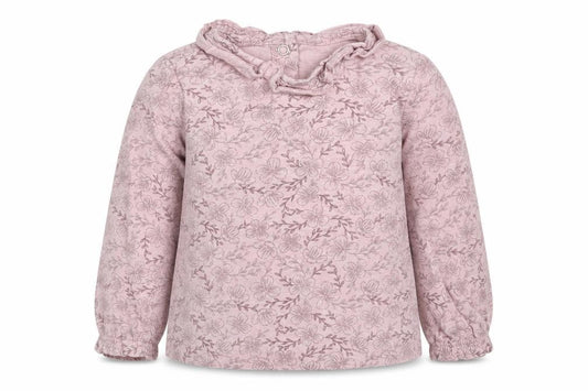 Front view of Tu girls’ purple floral cotton basic t-shirt, size 9-12, months round neck