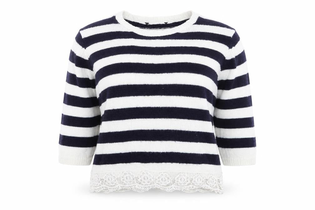 Dorothy Perkins Womens Blue Round Neck Striped Acrylic Pullover Jumper Size 12