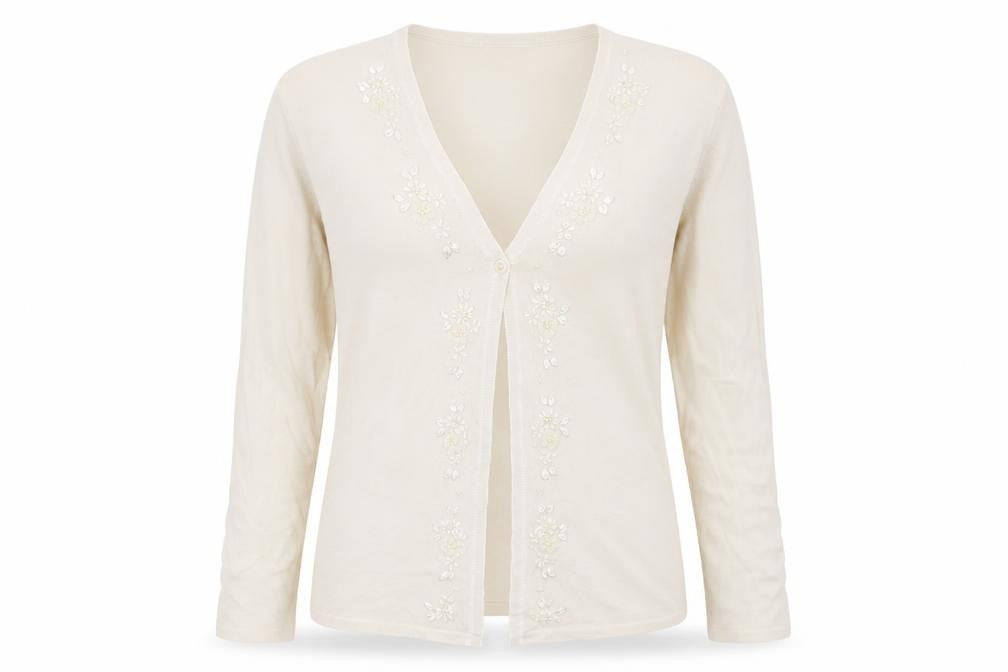 Croft & Barrow Womens Beige V-Neck  Acrylic Cardigan Jumper Size M