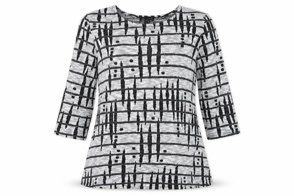 Front view of Saloos women’s grey round neck polyester jumper, size UK 18
