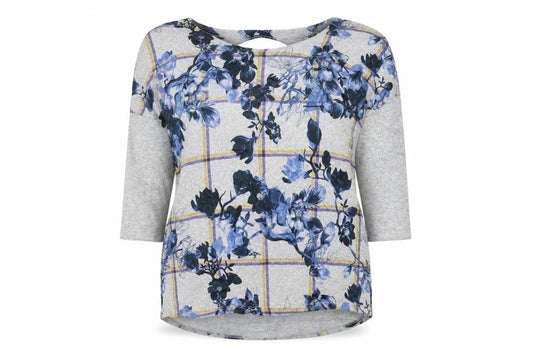 Front view of Papaya women’s grey round neck polyester jumper, size UK 12