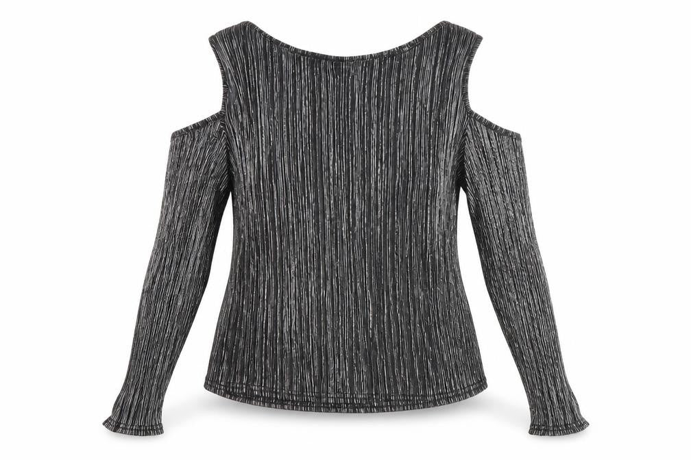 Front view of Parisian women’s silver polyester basic t-shirt, size UK 14, boat neck - pleated