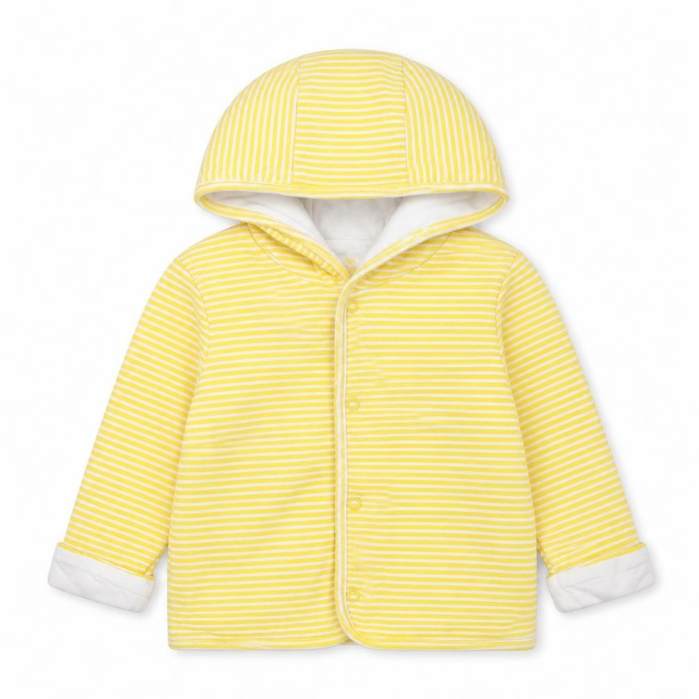 Front view of Lupilu Baby Yellow Striped Jacket, size 6-9, Months Snap