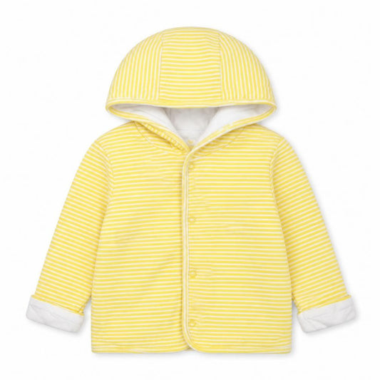 Front view of Lupilu Baby Yellow Striped Jacket, size 6-9, Months Snap
