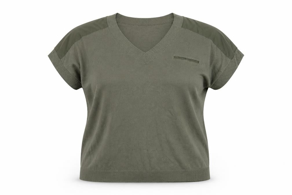 Front view of Next women’s green v-neck viscose jumper, size L
