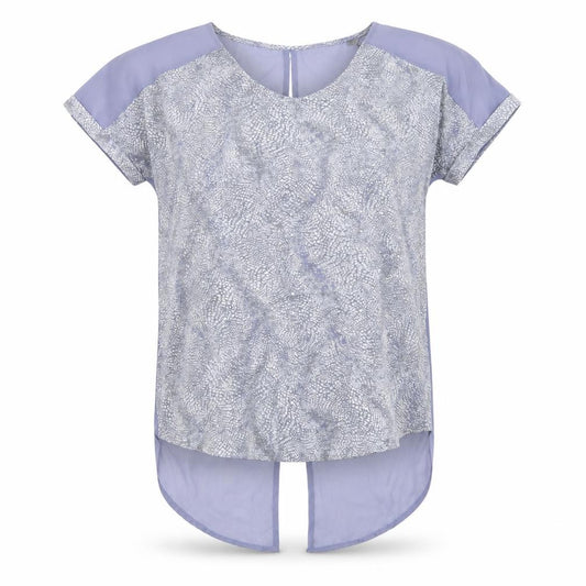 Front view of Next women’s grey geometric basic blouse, size UK 10, round neck