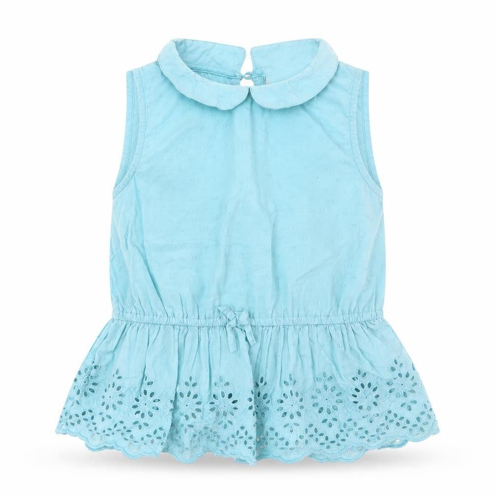 Next Girls Blue  Cotton Basic Blouse Size 8 Years Collared Button