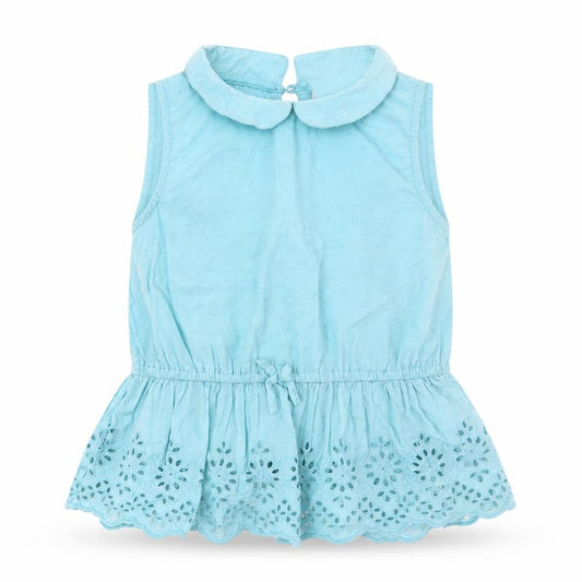 Front view of Next girls’ blue cotton basic blouse, size 8, years collared button