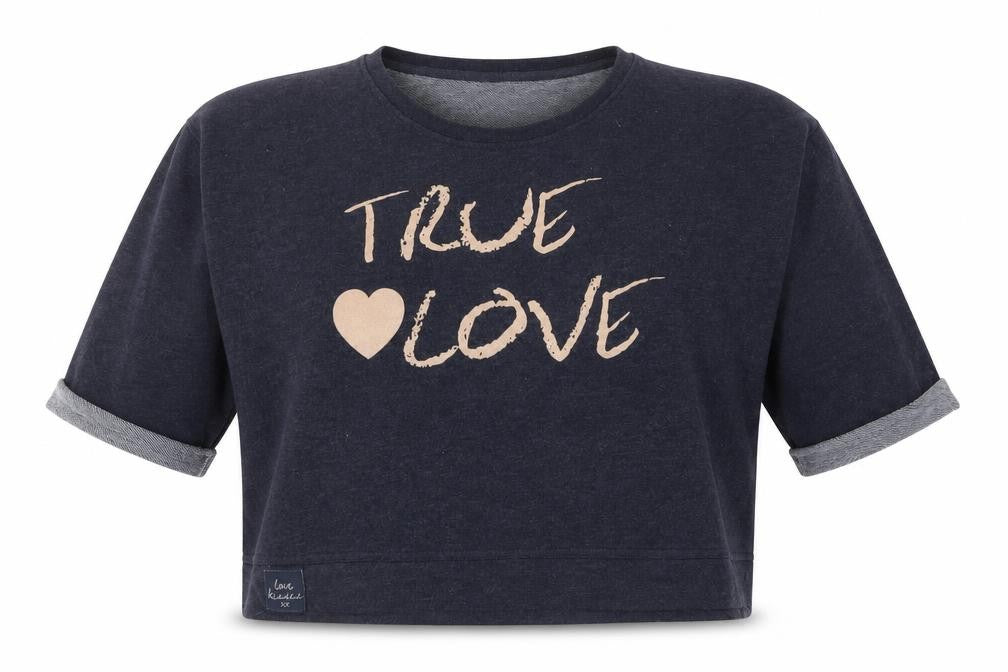 Front view of Atmosphere women’s blue cotton pullover sweatshirt, size UK 18, pullover - true love