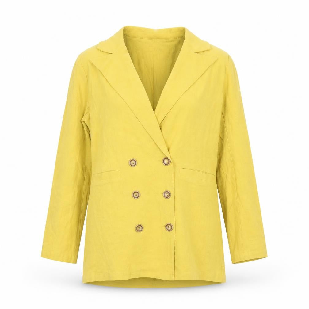 Front view of SHEIN women’s yellow cotton jacket blazer, size XS
