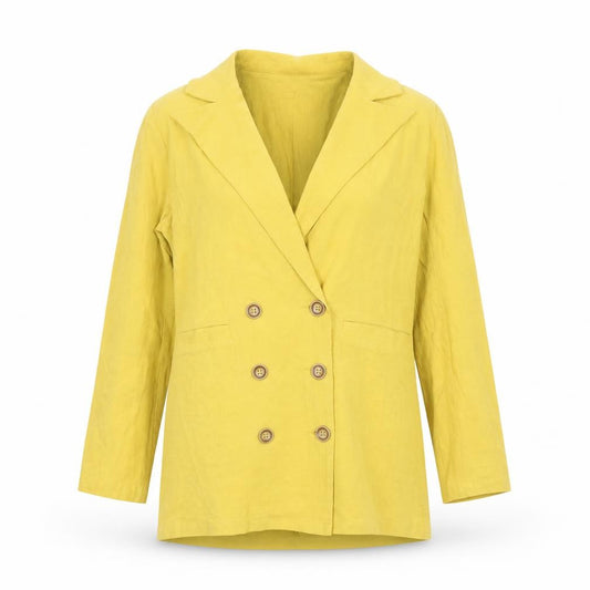 Front view of SHEIN women’s yellow cotton jacket blazer, size XS