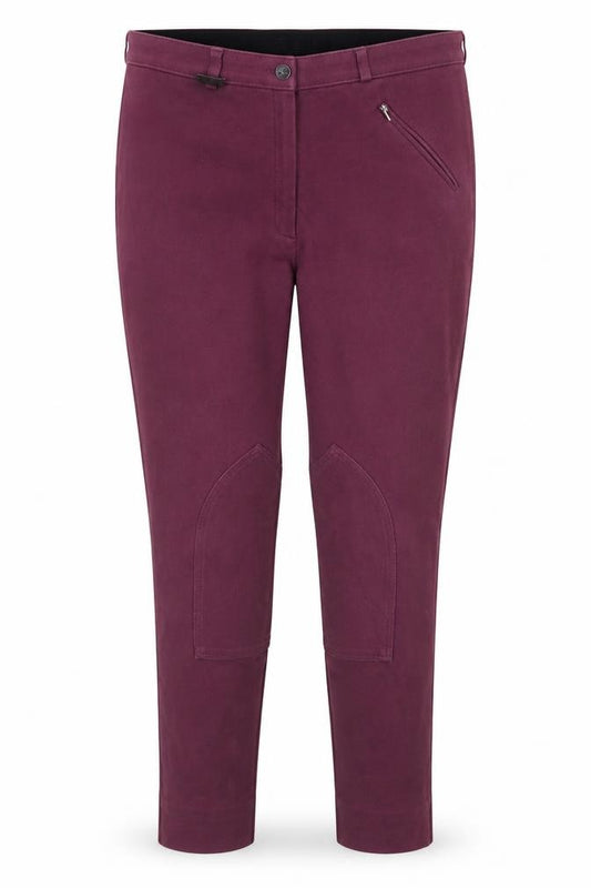 Front view of Dublin women’s purple cotton chino trousers, size UK 18, 29-inch leg regular hook & eye