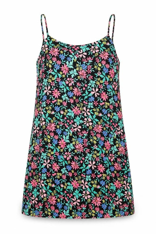 Front view of Primark women’s black floral polyester a-line, size UK 12, v-neck