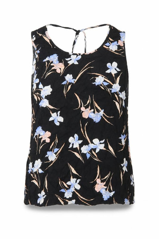 Front view of F&F women’s black floral viscose basic blouse, size UK 14, v-neck