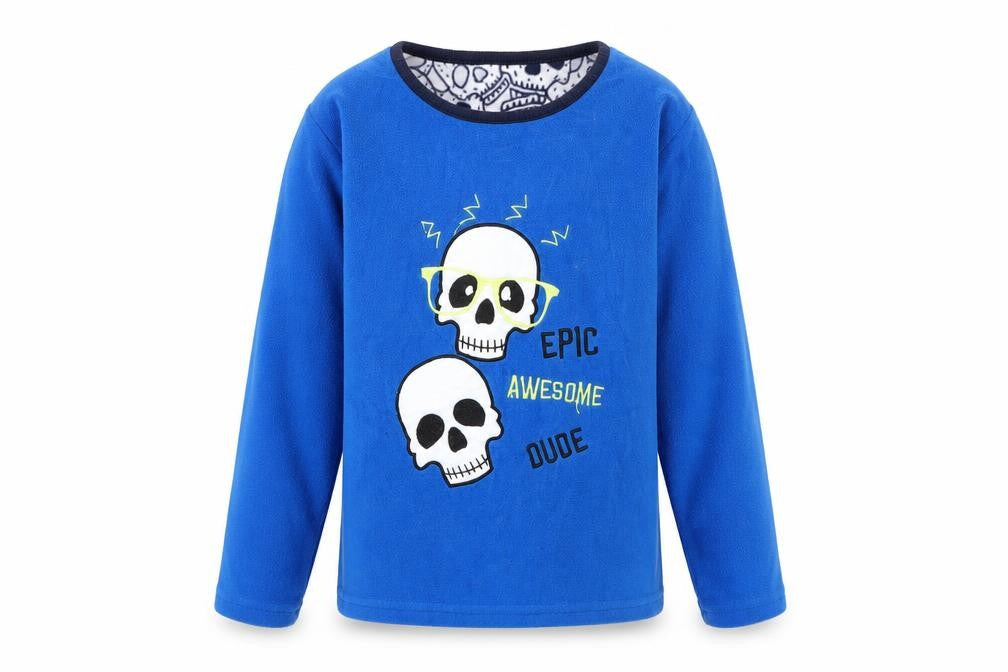 Front view of Matalan boys’ blue round neck polyester jumper, size 10, years