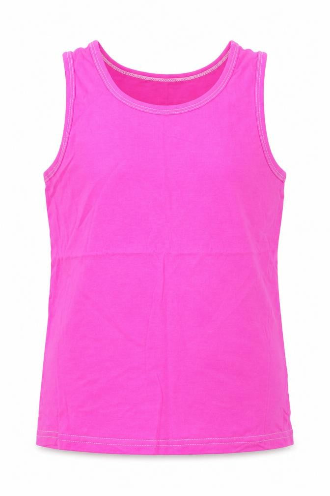 Front view of George girls’ pink cotton basic tank, size 8, years round neck