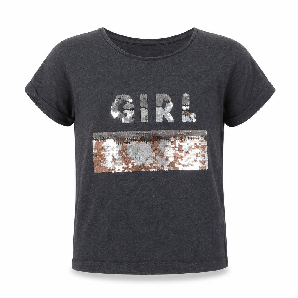 Miss Evie Girls Grey  Cotton Basic T-Shirt Size 7 Years Round Neck