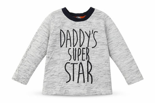 Front view of Primark boys’ grey cotton basic casual, size 12-18, months crew neck pullover - daddys superstar
