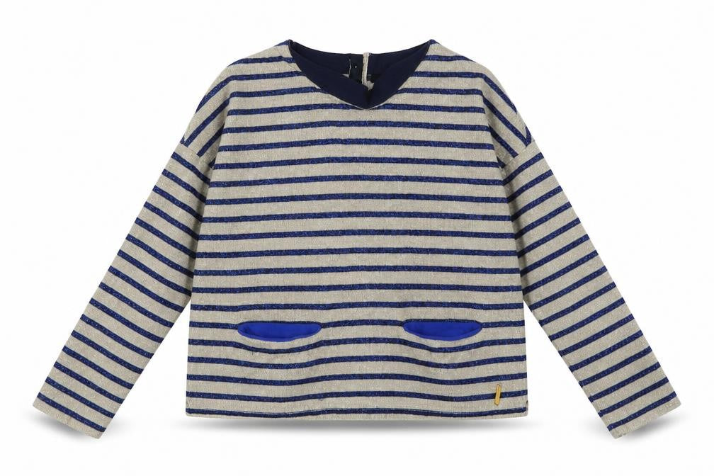 Marks and Spencer Girls Black Striped Cotton Basic Casual Size 6-7 Years Crew Neck Button - sparkly