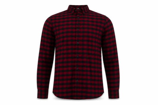 Front view of Hollister men’s red check cotton polo, size S, collared button - muscle fit