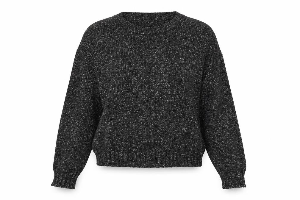 Front view of H&M women’s black acrylic pullover sweatshirt, size UK 8, pullover