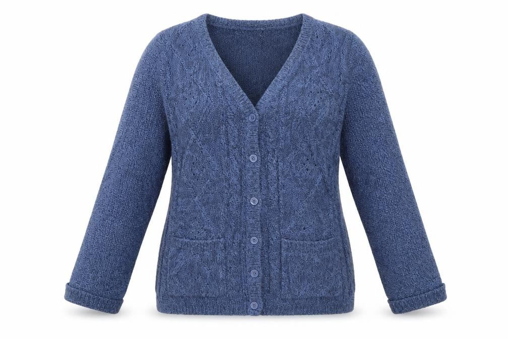 BM Womens Blue V-Neck  Acrylic Cardigan Jumper Size S