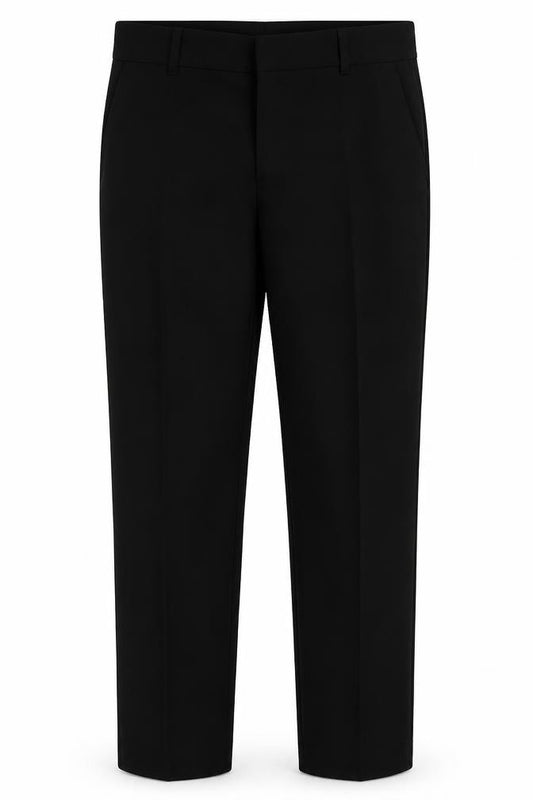 Front view of Marks & Spencer boys’ black polyester capri trousers, size 11-12, years slim hook & eye - school wear