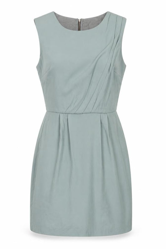 Front view of Topshop women’s green polyester shift, size UK 6, round neck
