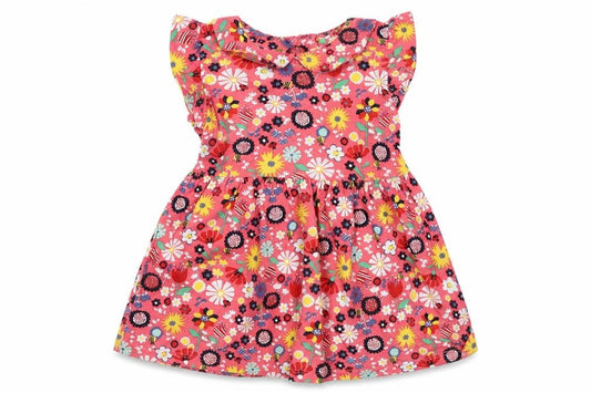 Front view of Matalan girls’ multicoloured floral cotton fit & flare, size 9-12, months round neck