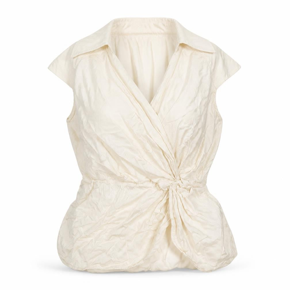 Front view of Next women’s ivory viscose basic blouse, size UK 14, collared
