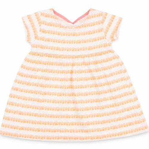 F&F Girls Orange Striped Cotton T-Shirt Dress  Size 12-18 Months  Round Neck