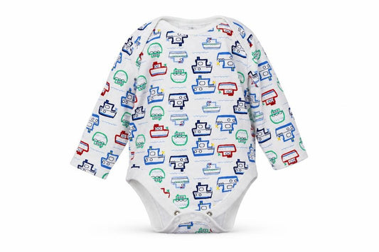 Front view of F&F boys’ multicoloured cotton leotard one-piece, size 3-6, months