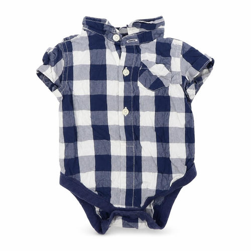 NEXT Baby Blue Check Cotton Leotard One-Piece Size 6-9 Months